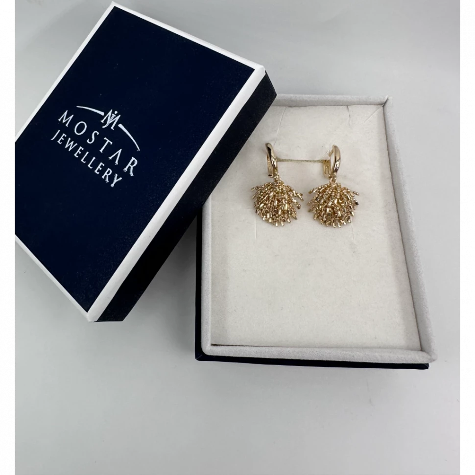 Серьги ежики из желтого золота