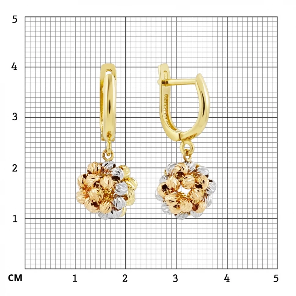 Серьги с шариками из комбинированного золота